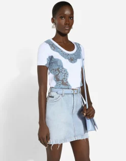 Jersey T-shirt with DG logo and lace inserts