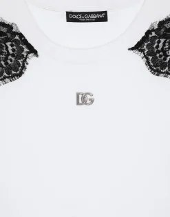 Jersey T-shirt with DG logo and lace inserts