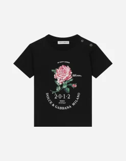 Jersey T-shirt with Dolce&Gabbana logo and rose