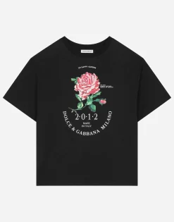 Jersey T-shirt with Dolce&Gabbana logo and rose