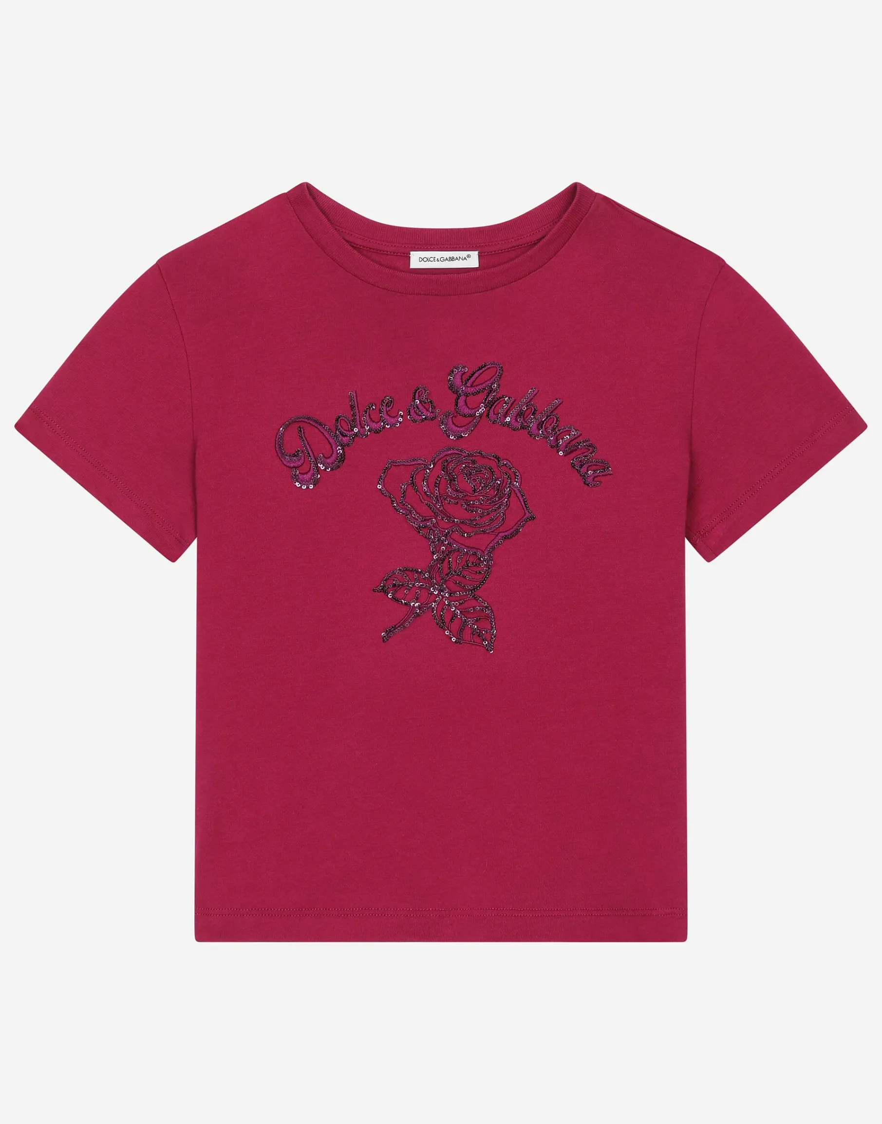 Jersey T-shirt with Dolce&Gabbana logo and rose
