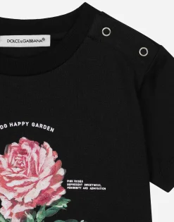 Jersey T-shirt with Dolce&Gabbana logo and rose