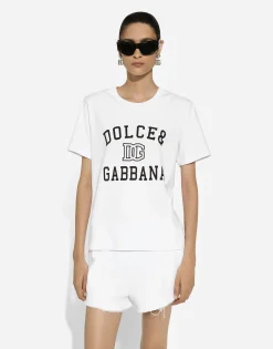 Jersey T-shirt with Dolce&Gabbana logo embroidery and lettering