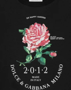Jersey T-shirt with Dolce&Gabbana logo and rose