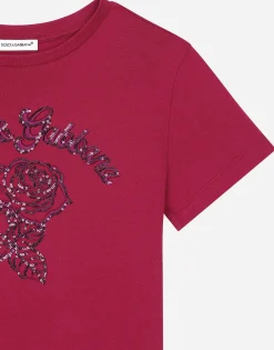 Jersey T-shirt with Dolce&Gabbana logo and rose