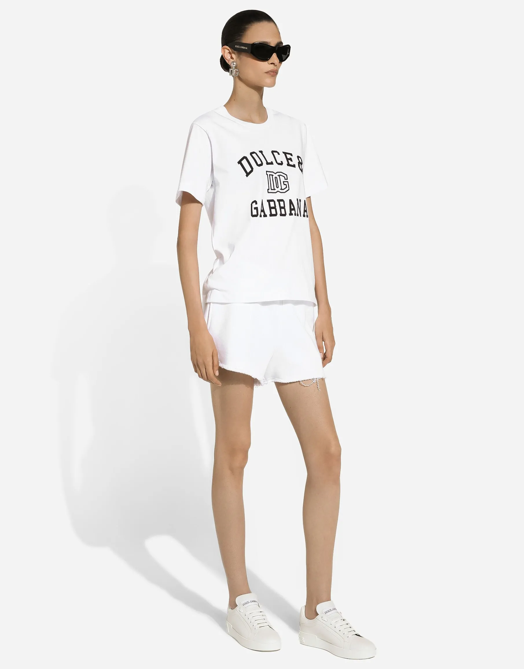 Jersey T-shirt with Dolce&Gabbana logo embroidery and lettering