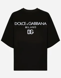 Jersey T-shirt with flocked logo print