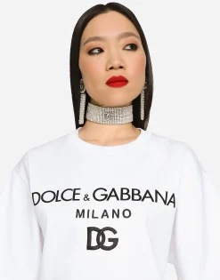 Jersey T-shirt with flocked logo print