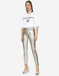 Jersey T-shirt with flocked logo print