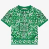 Jersey T-shirt with green majolica print