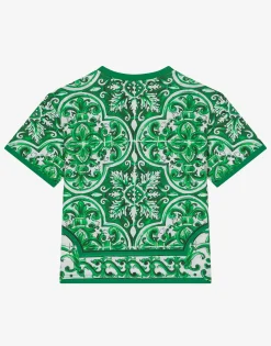 Jersey T-shirt with green majolica print