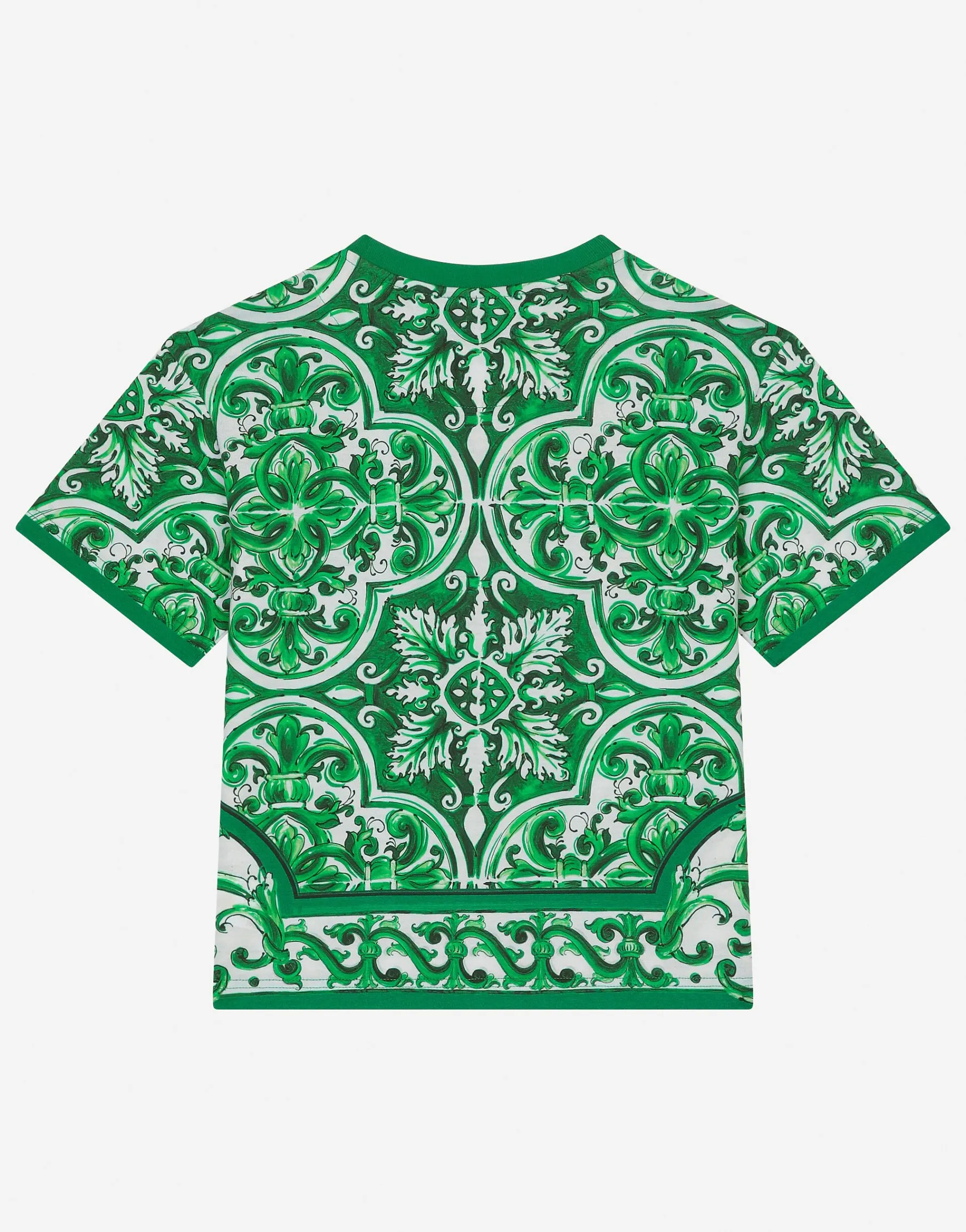 Jersey T-shirt with green majolica print