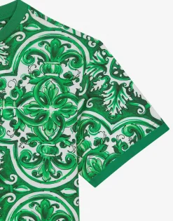Jersey T-shirt with green majolica print