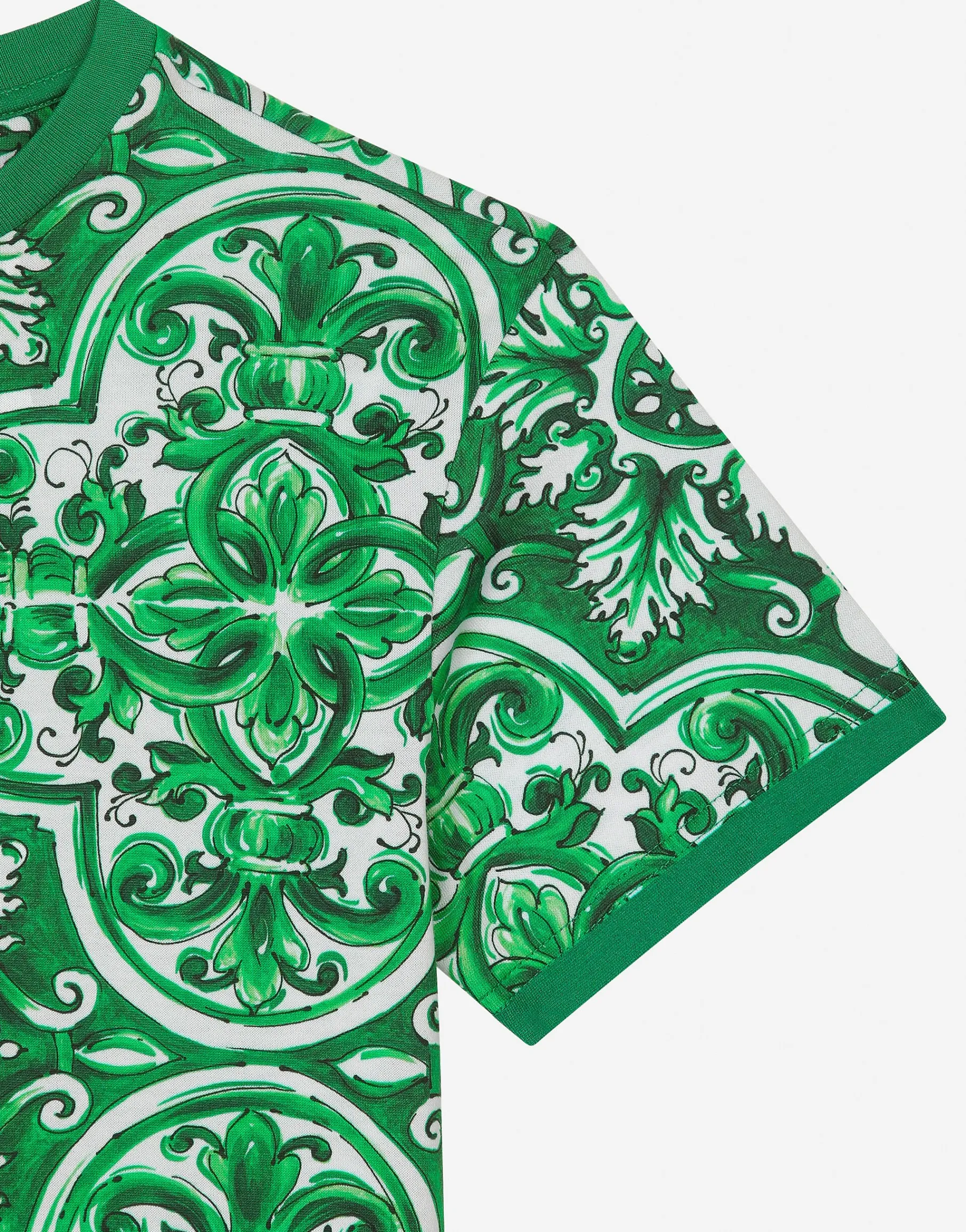 Jersey T-shirt with green majolica print