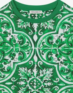 Jersey T-shirt with green majolica print