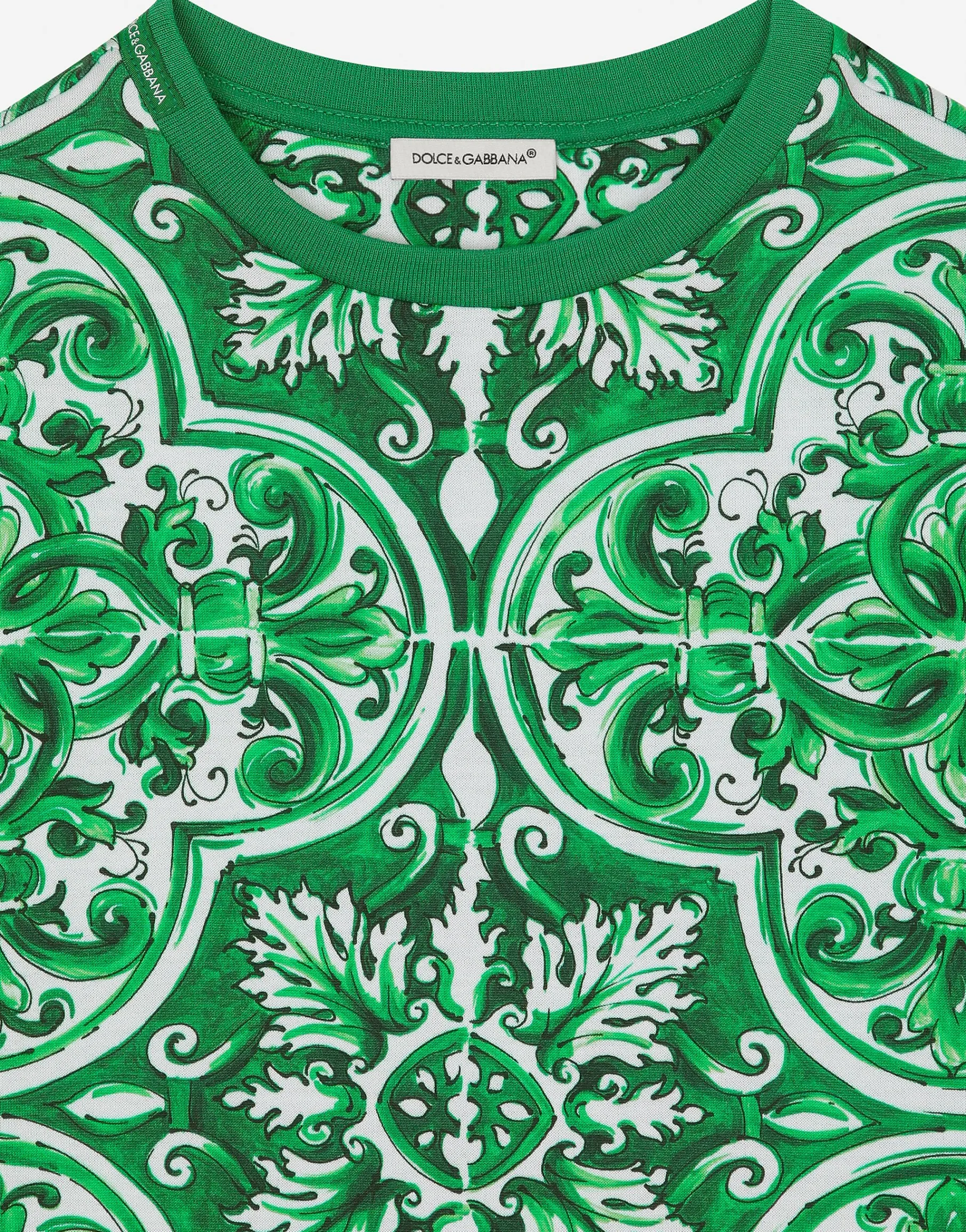 Jersey T-shirt with green majolica print