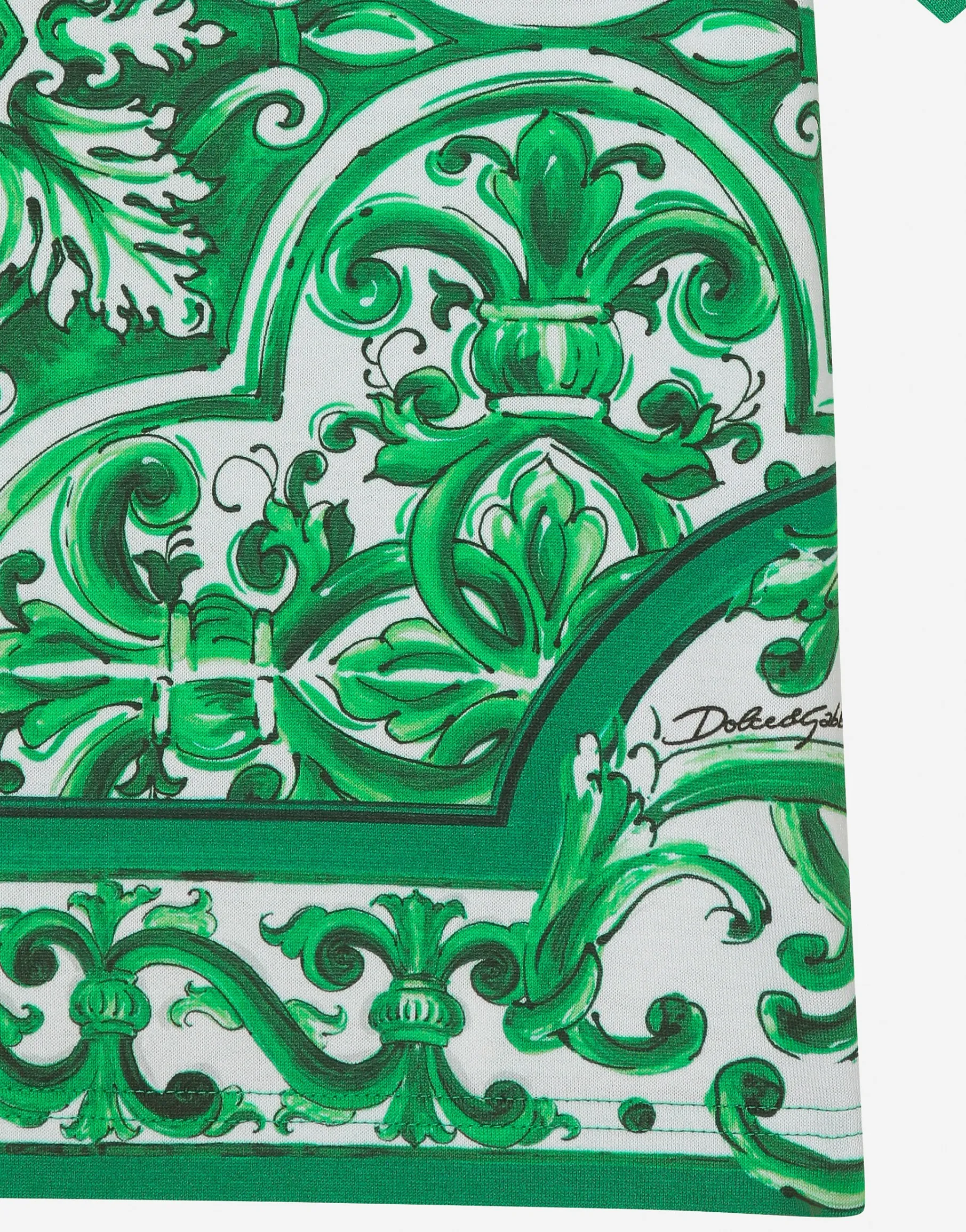 Jersey T-shirt with green majolica print
