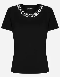 Jersey T-shirt with logo embroidery on neck