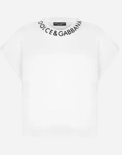 Jersey T-shirt with logo on neck