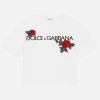 Jersey T-shirt with logo print and rose patch
