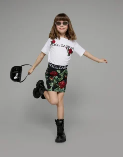 Jersey T-shirt with logo print and rose patch