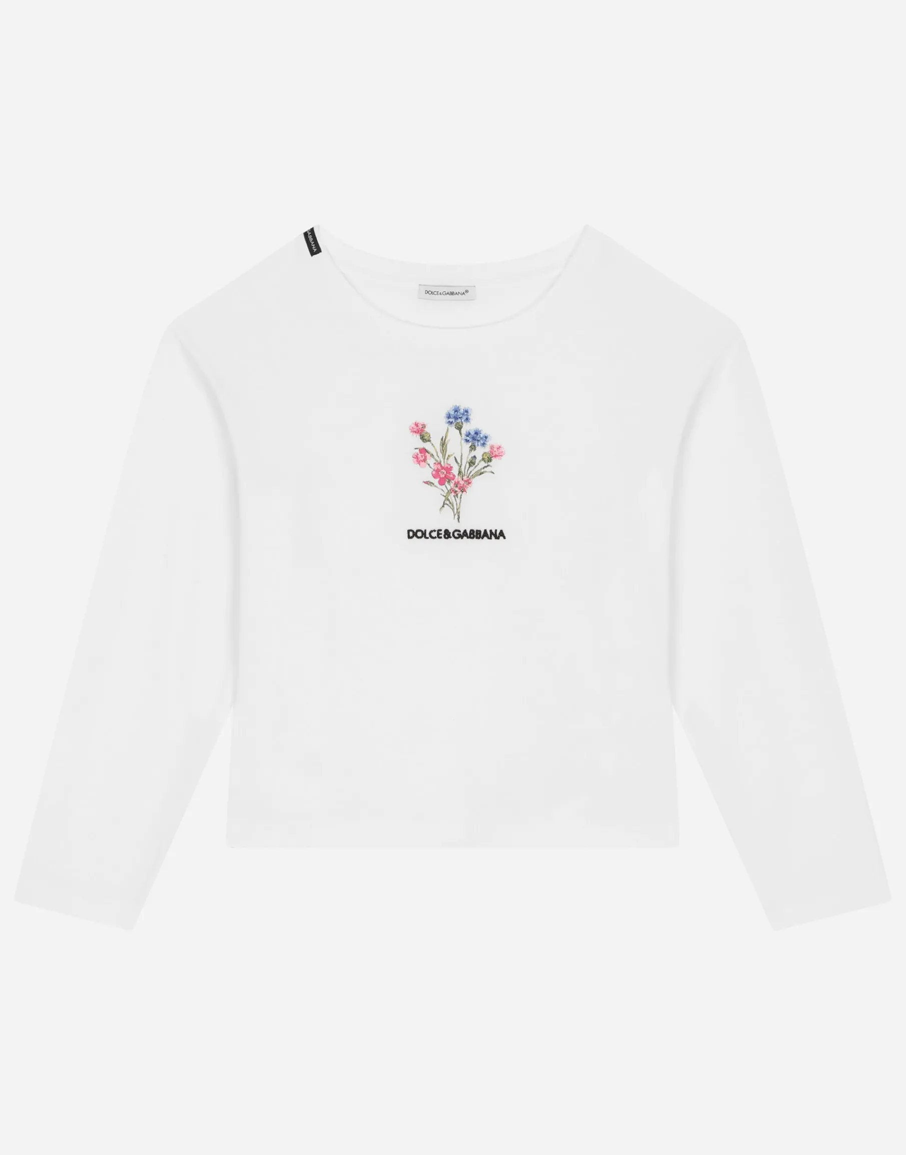Jersey T-shirt with long sleeves and floral embroidery