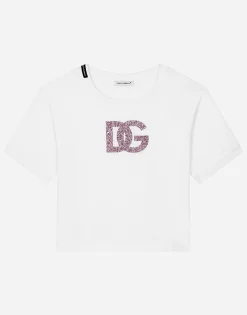 Jersey T-shirt with rhinestone logo