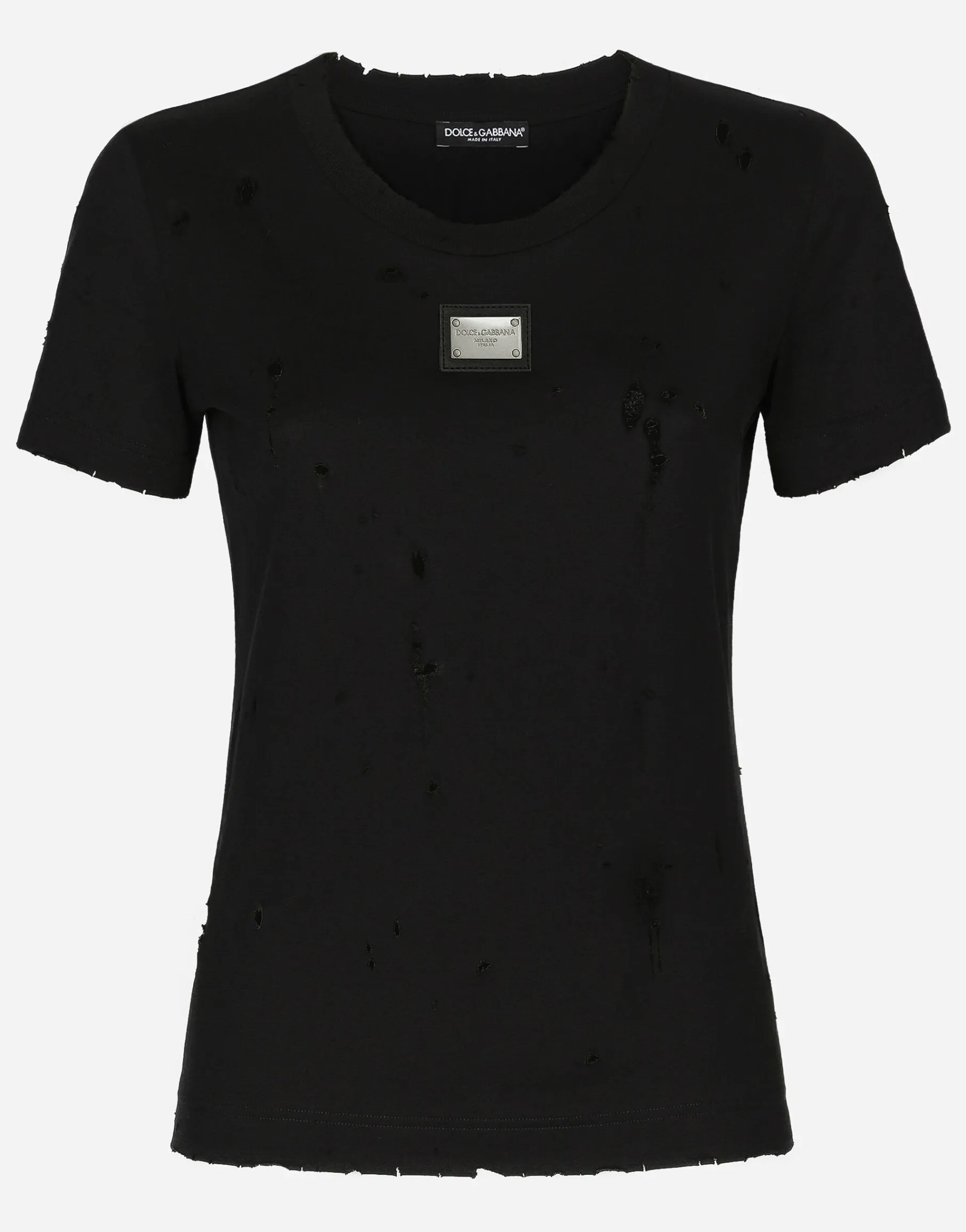 Jersey T-shirt with rips and Dolce&Gabbana tag