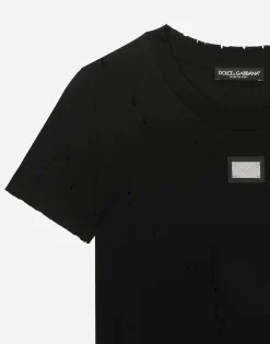Jersey T-shirt with rips and Dolce&Gabbana tag