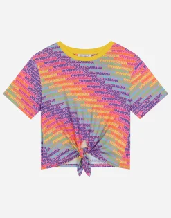 Jersey T-shirt with tie detail and all-over logo print