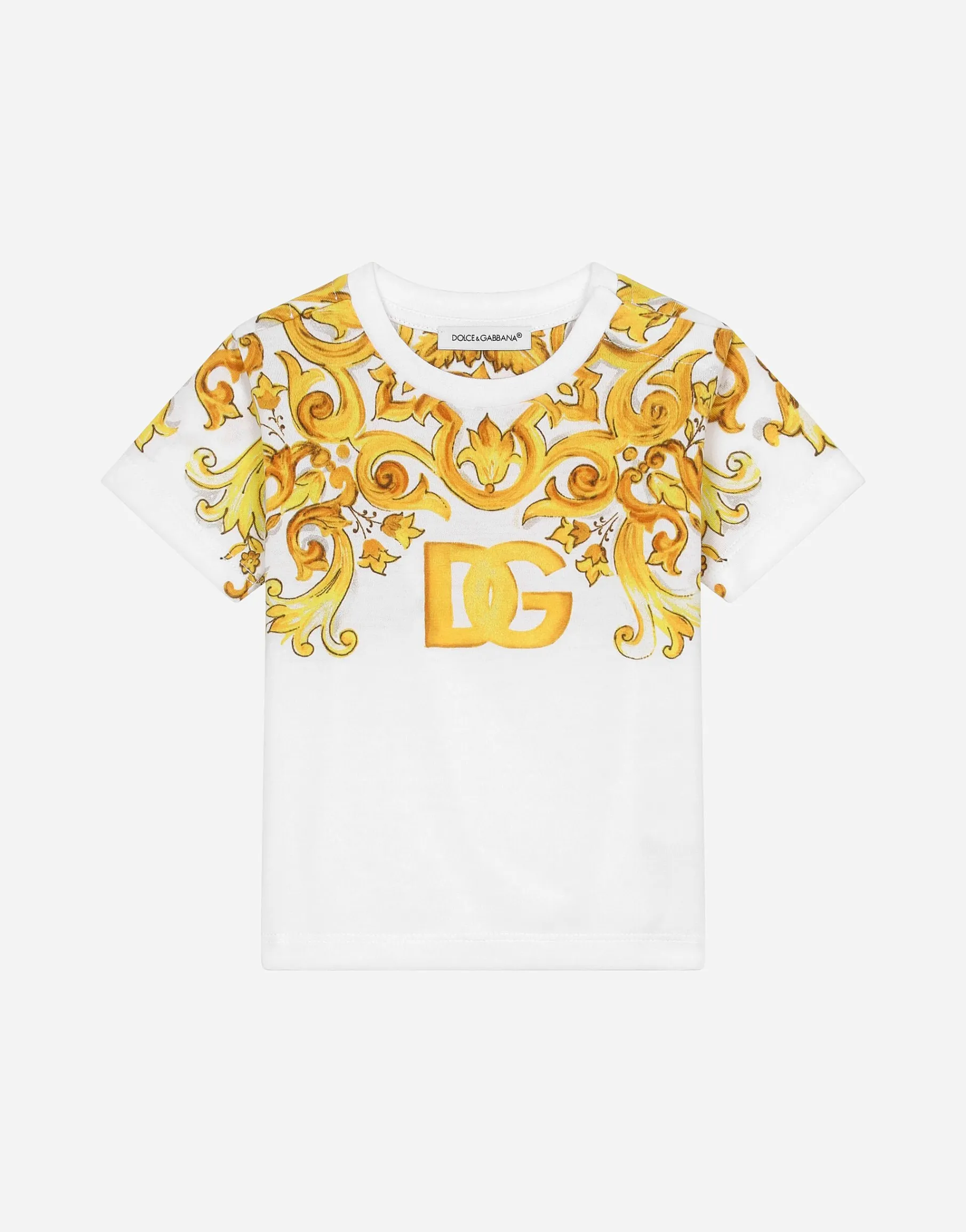 Jersey T-shirt with yellow majolica print and DG logo