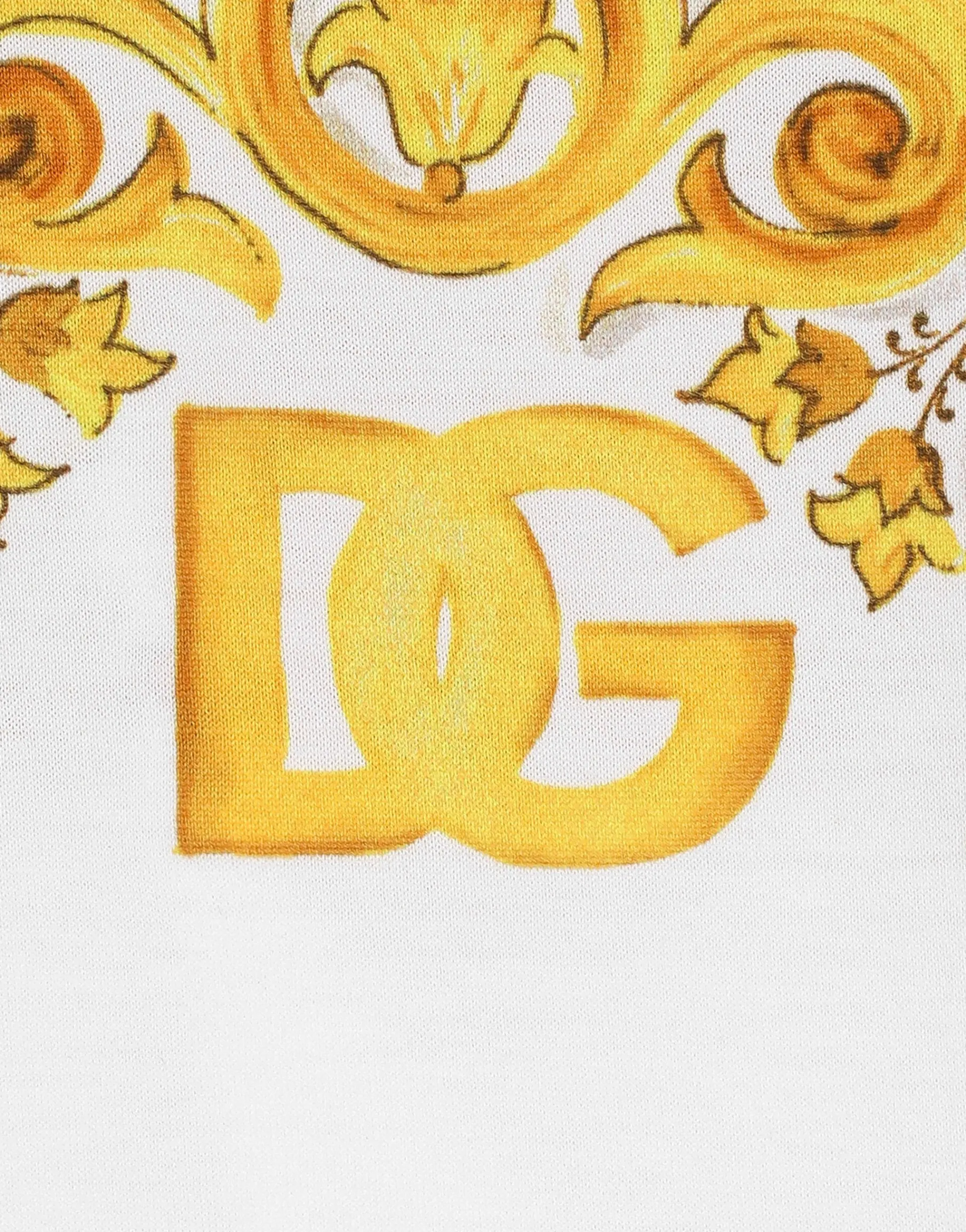 Jersey T-shirt with yellow majolica print and DG logo