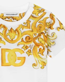 Jersey T-shirt with yellow majolica print and DG logo