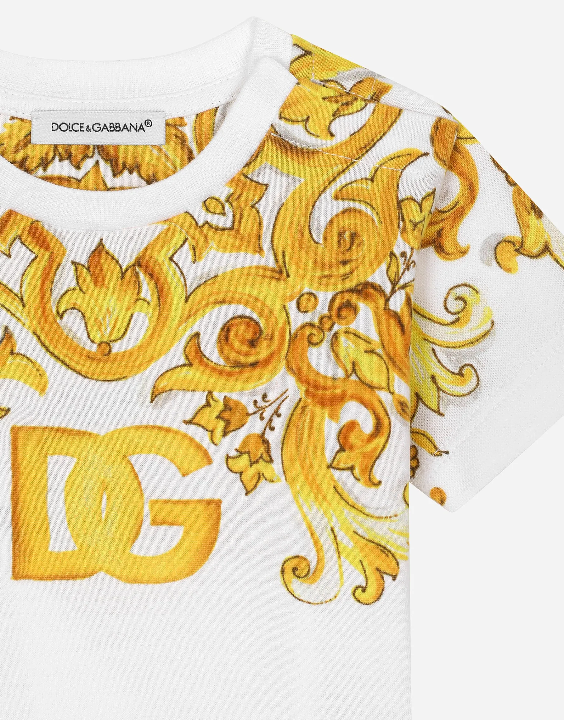 Jersey T-shirt with yellow majolica print and DG logo