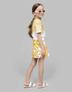 Jersey T-shirt with yellow majolica print and DG logo
