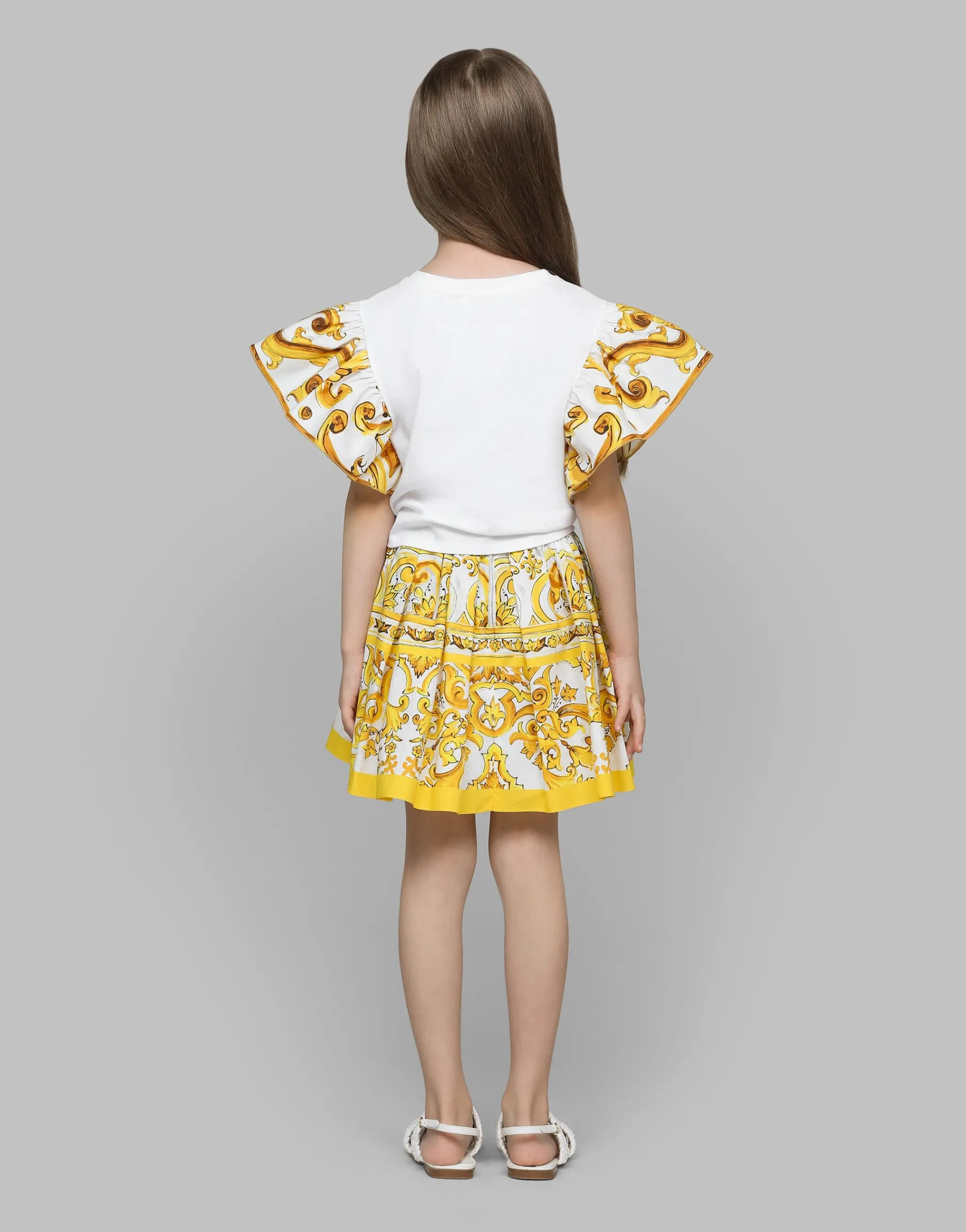 Jersey T-shirt with yellow majolica print and Dolce&Gabbana logo