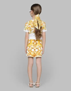 Jersey T-shirt with yellow majolica print and DG logo