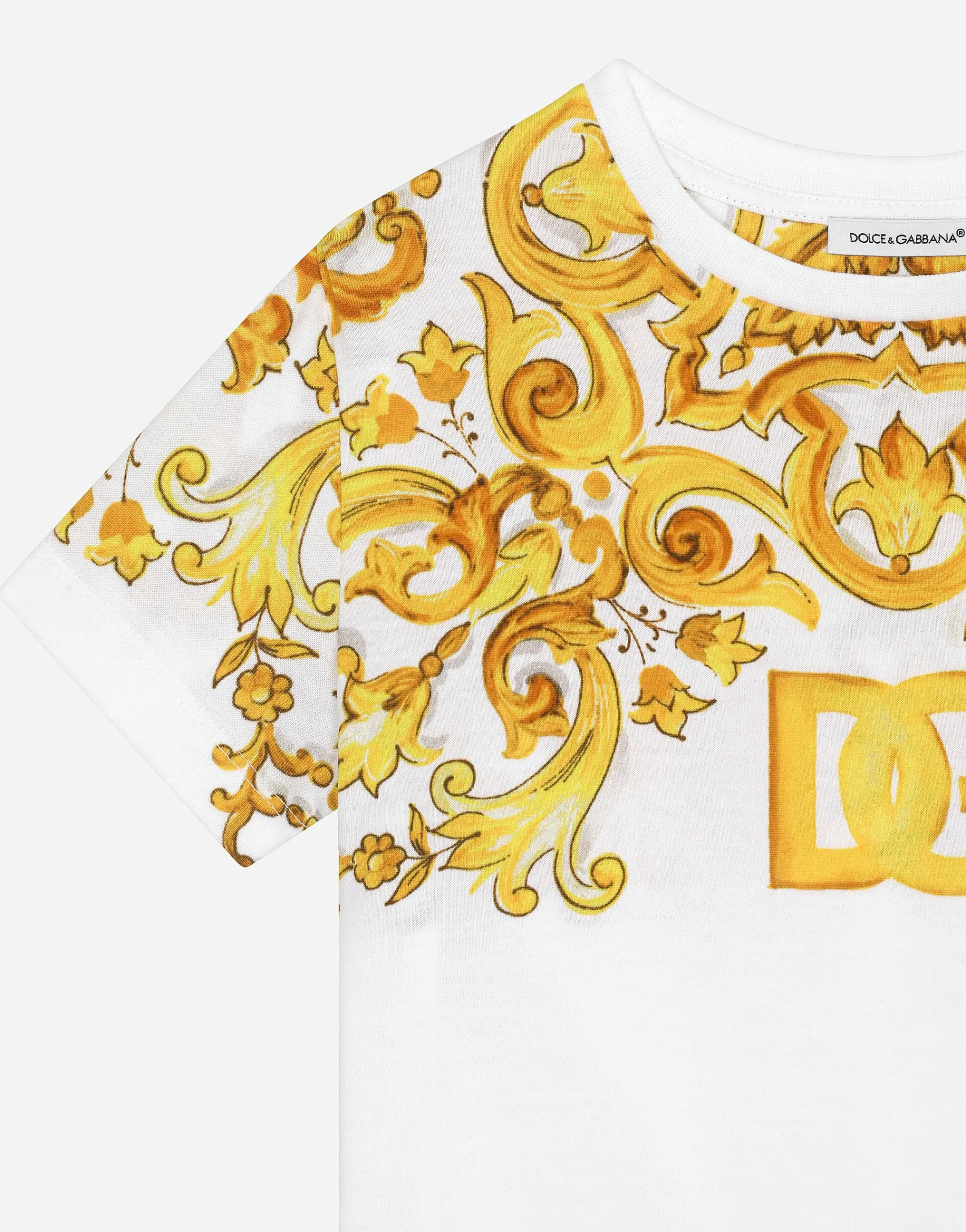Jersey T-shirt with yellow majolica print and DG logo
