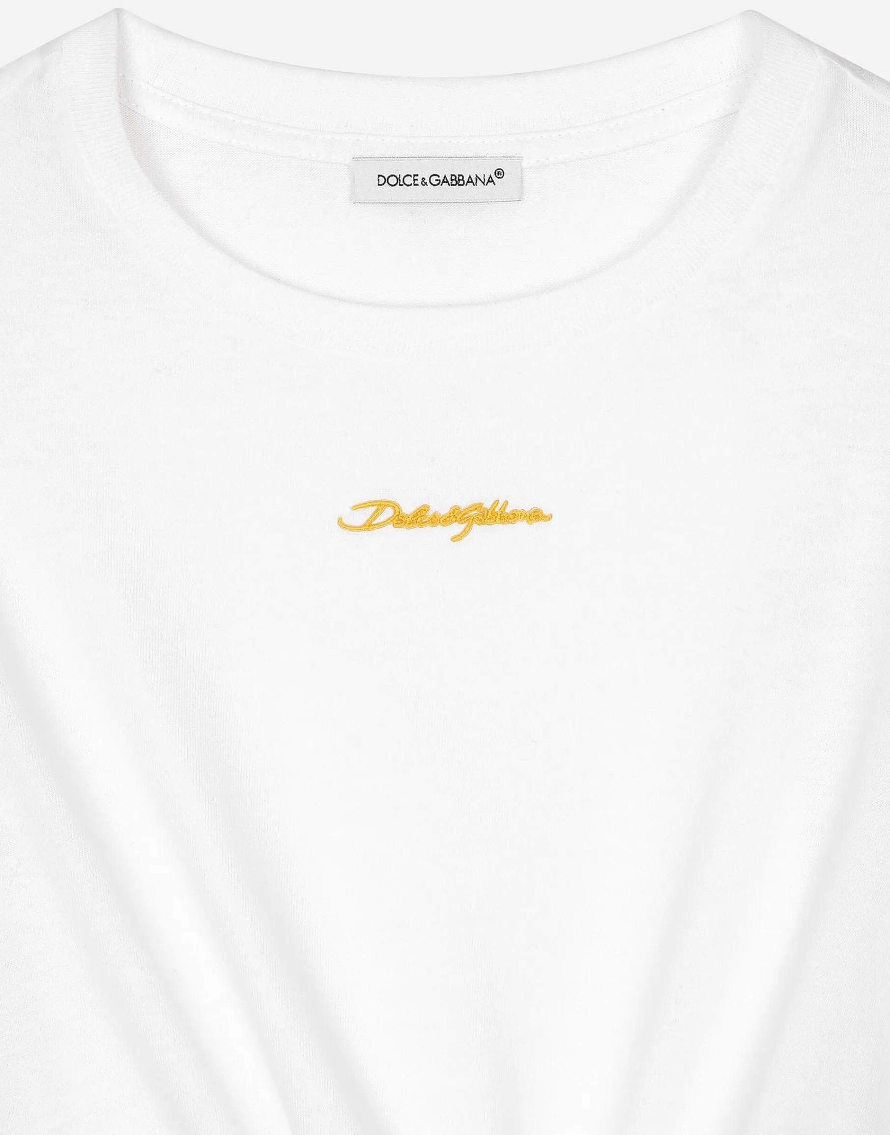 Jersey T-shirt with yellow majolica print and Dolce&Gabbana logo