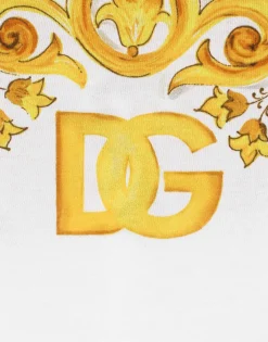 Jersey T-shirt with yellow majolica print and DG logo