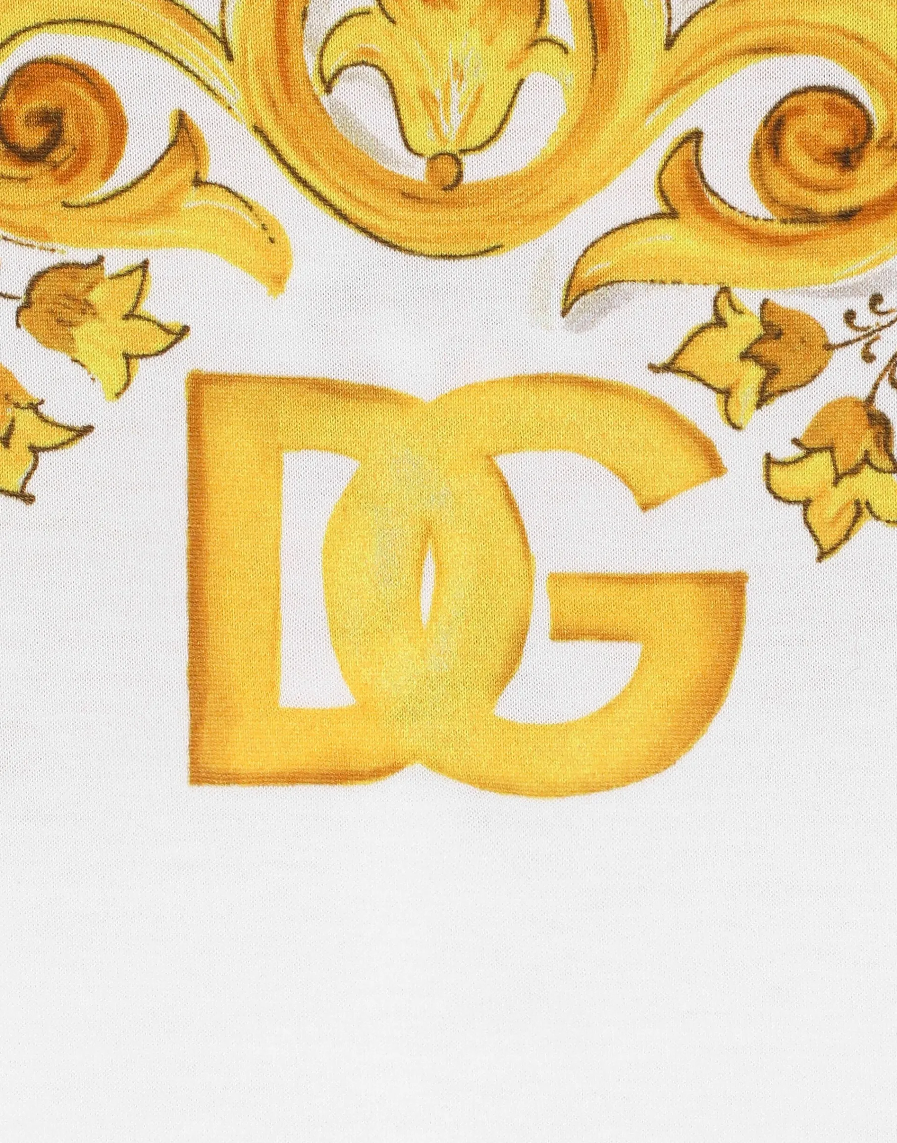 Jersey T-shirt with yellow majolica print and DG logo