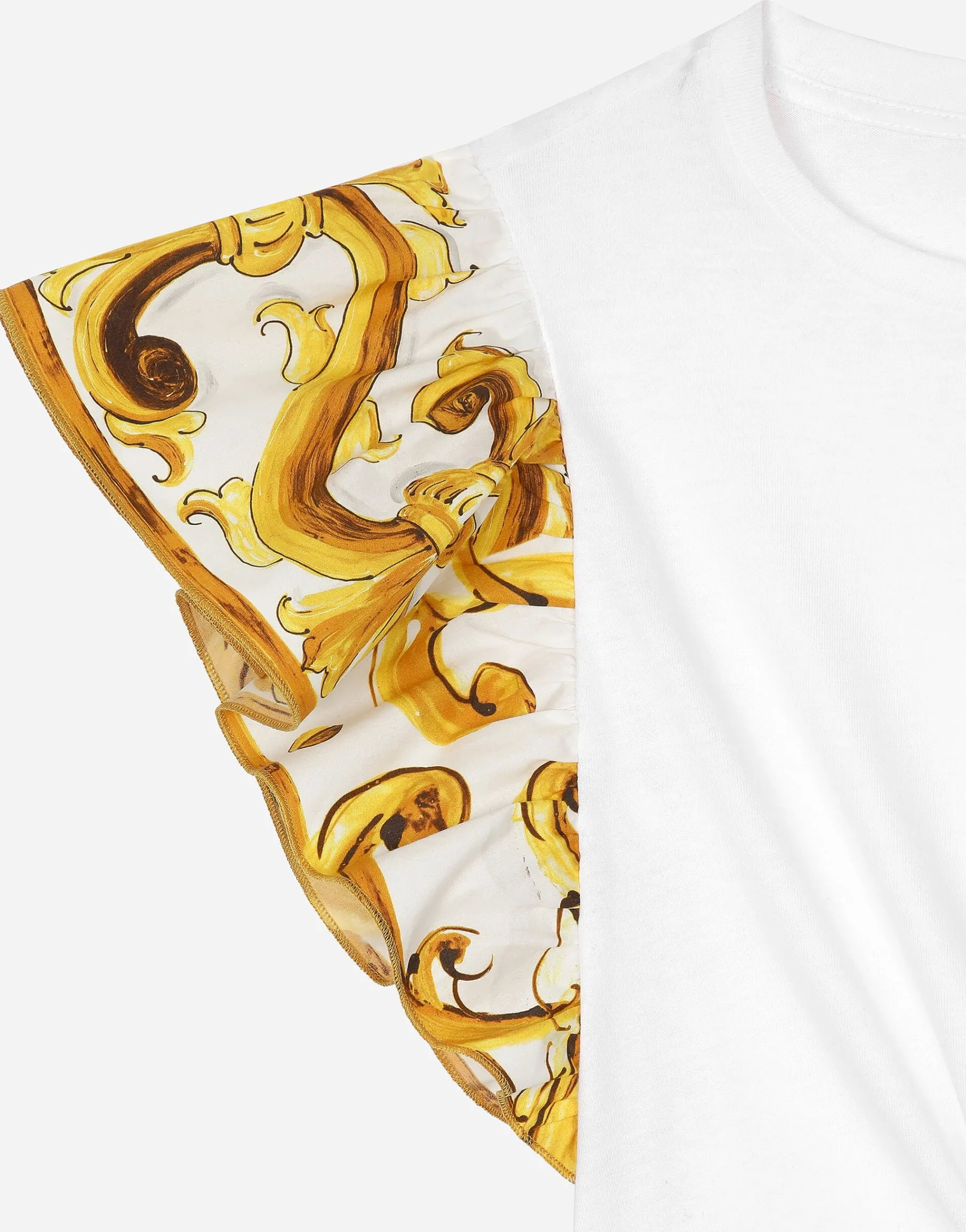 Jersey T-shirt with yellow majolica print and Dolce&Gabbana logo