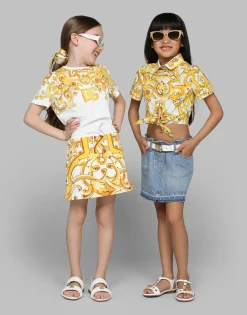 Jersey T-shirt with yellow majolica print and DG logo