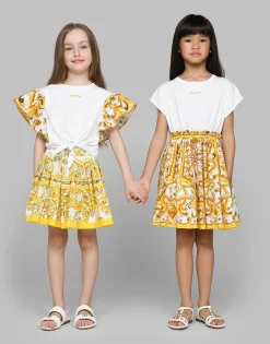 Jersey T-shirt with yellow majolica print and Dolce&Gabbana logo