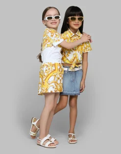 Jersey T-shirt with yellow majolica print and DG logo