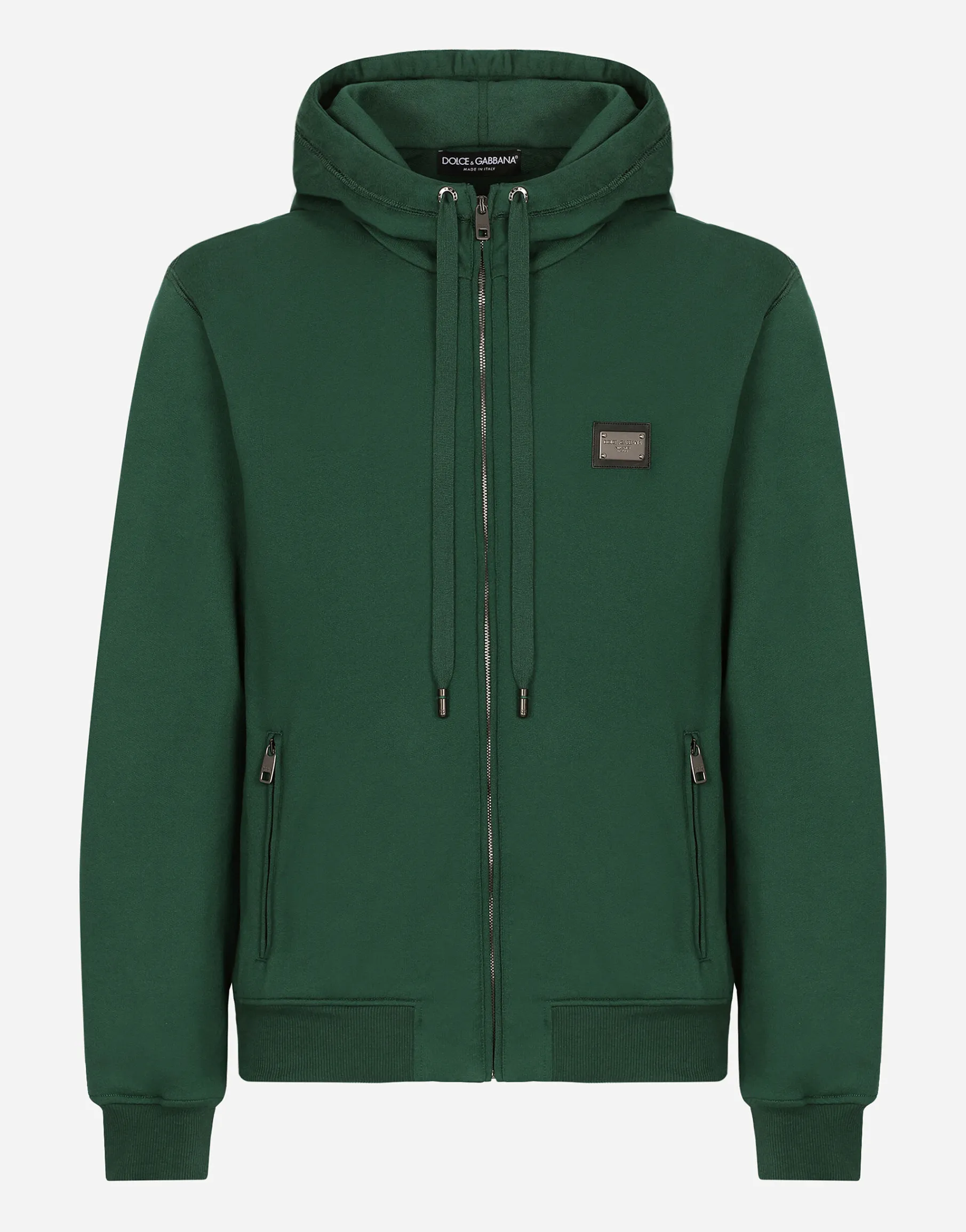 Jersey zip-up hoodie with branded tag