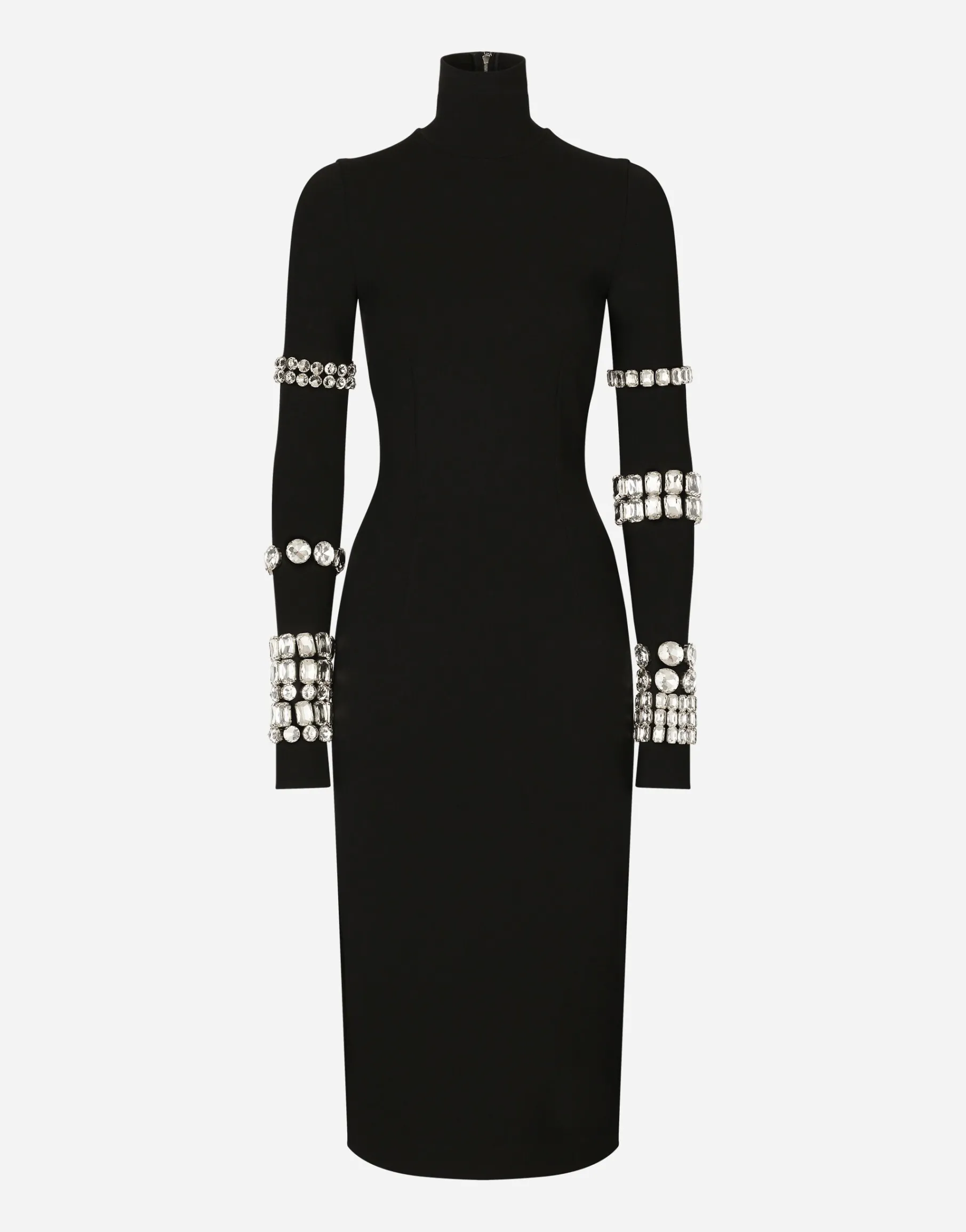 KIM DOLCE&GABBANA Calf-length dress in jersey Milano rib with rhinestones