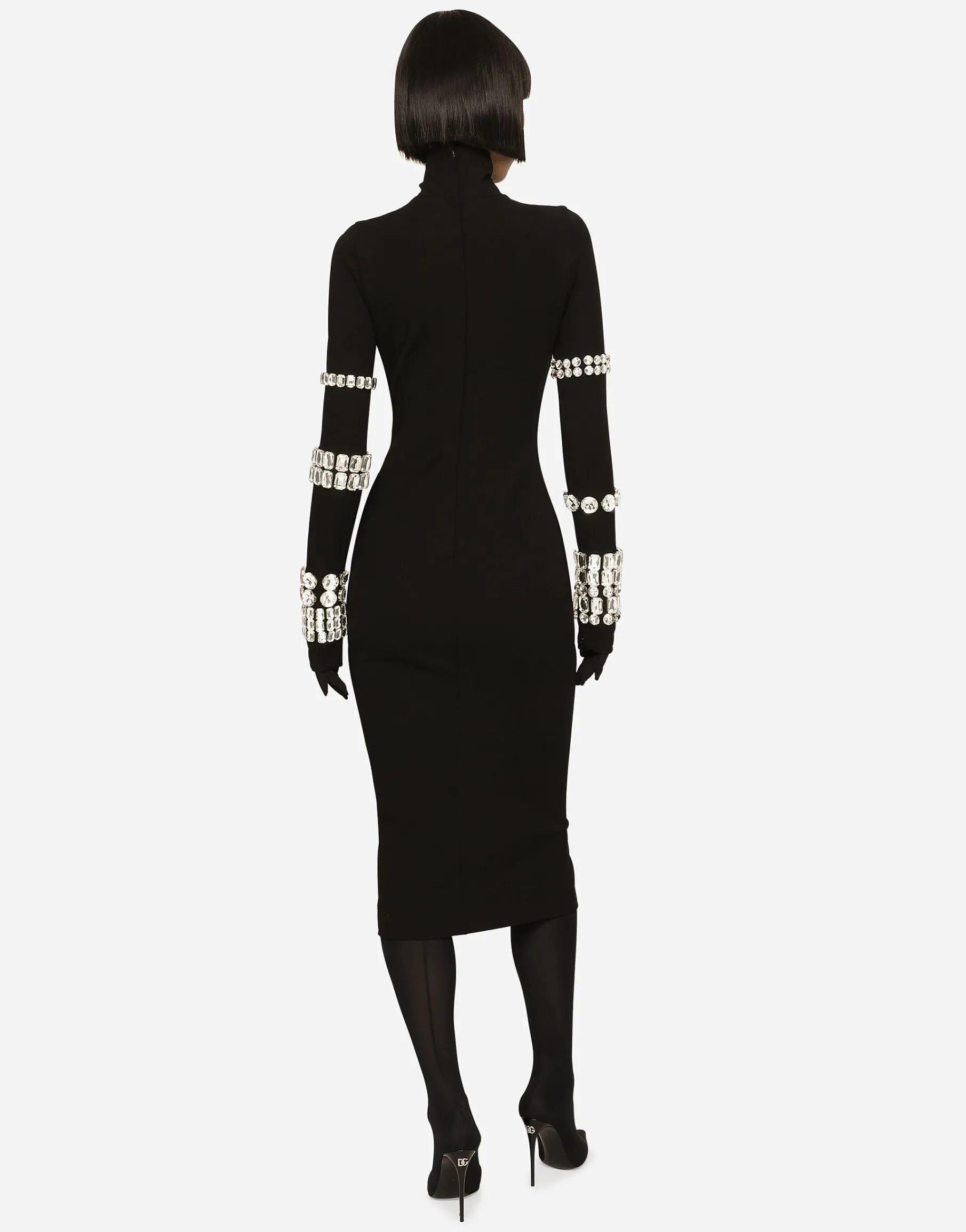 KIM DOLCE&GABBANA Calf-length dress in jersey Milano rib with rhinestones