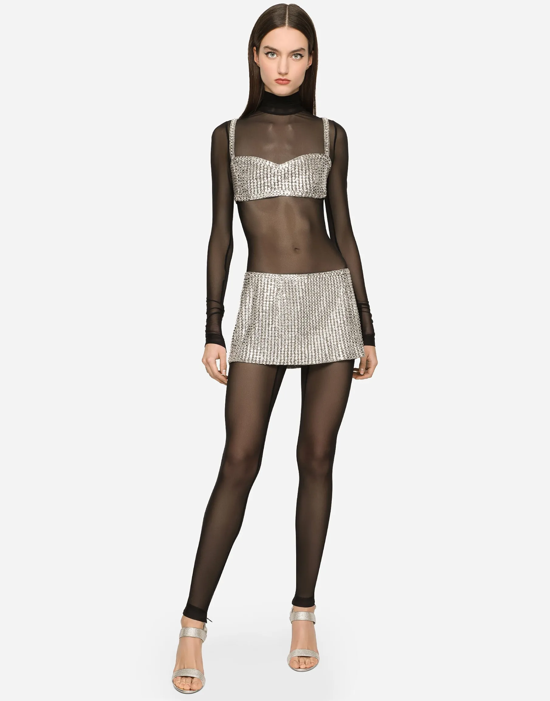 KIM DOLCE&GABBANA Crop top with fusible rhinestones