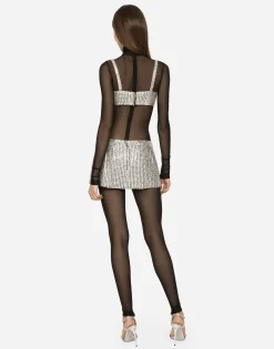 KIM DOLCE&GABBANA Crop top with fusible rhinestones